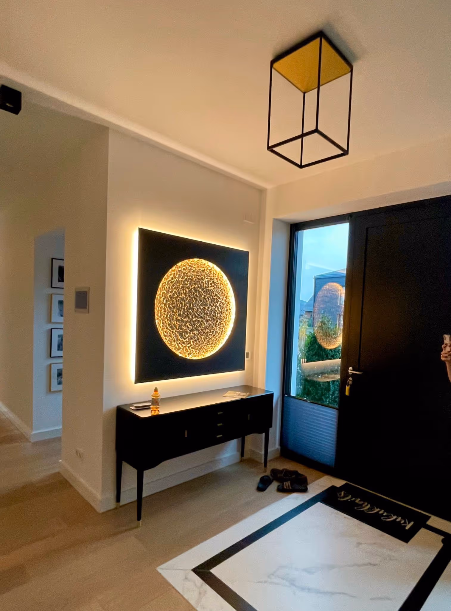 Sonnenmond in Mattschwarz Diamanteffekt mit Mond Gold Deluxe, 120 x 120 cm, beleuchtet