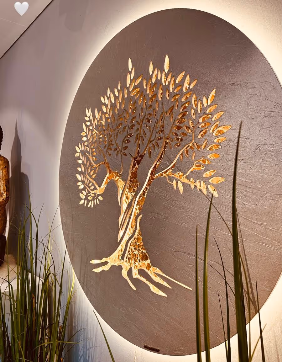 Motivkunst in Perlmuttweiß Dezente Struktur mit Motiv Gold Deluxe, beleuchtet