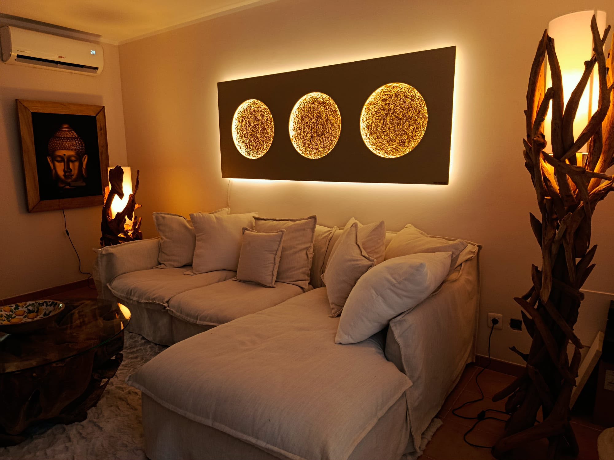 Galaxy in Taupe Diamanteffekt mit Monden Gold Klassisch, 200 x 80 cm, beleuchtet