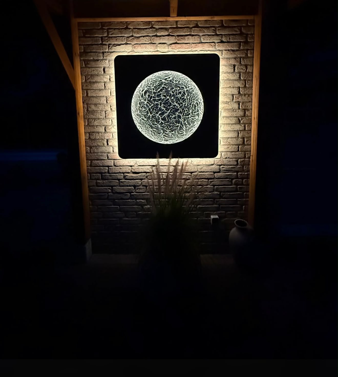 Sonnenmond in Anthrazit mit Mond Champagner Deluxe, abgerundete Ecken, 90 x 90 cm, beleuchtet