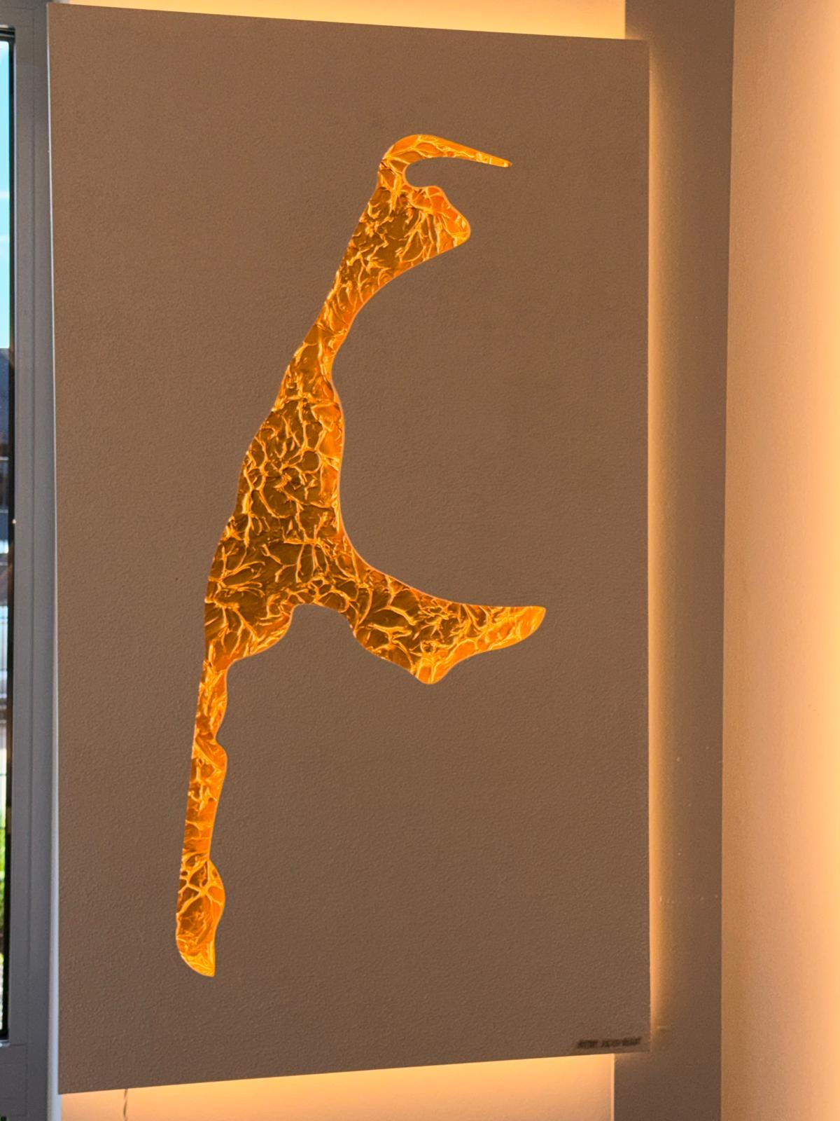 Sylt in Perlmuttweiß Dezente Struktur mit Insel Gold, 70 x 120 cm, beleuchtet