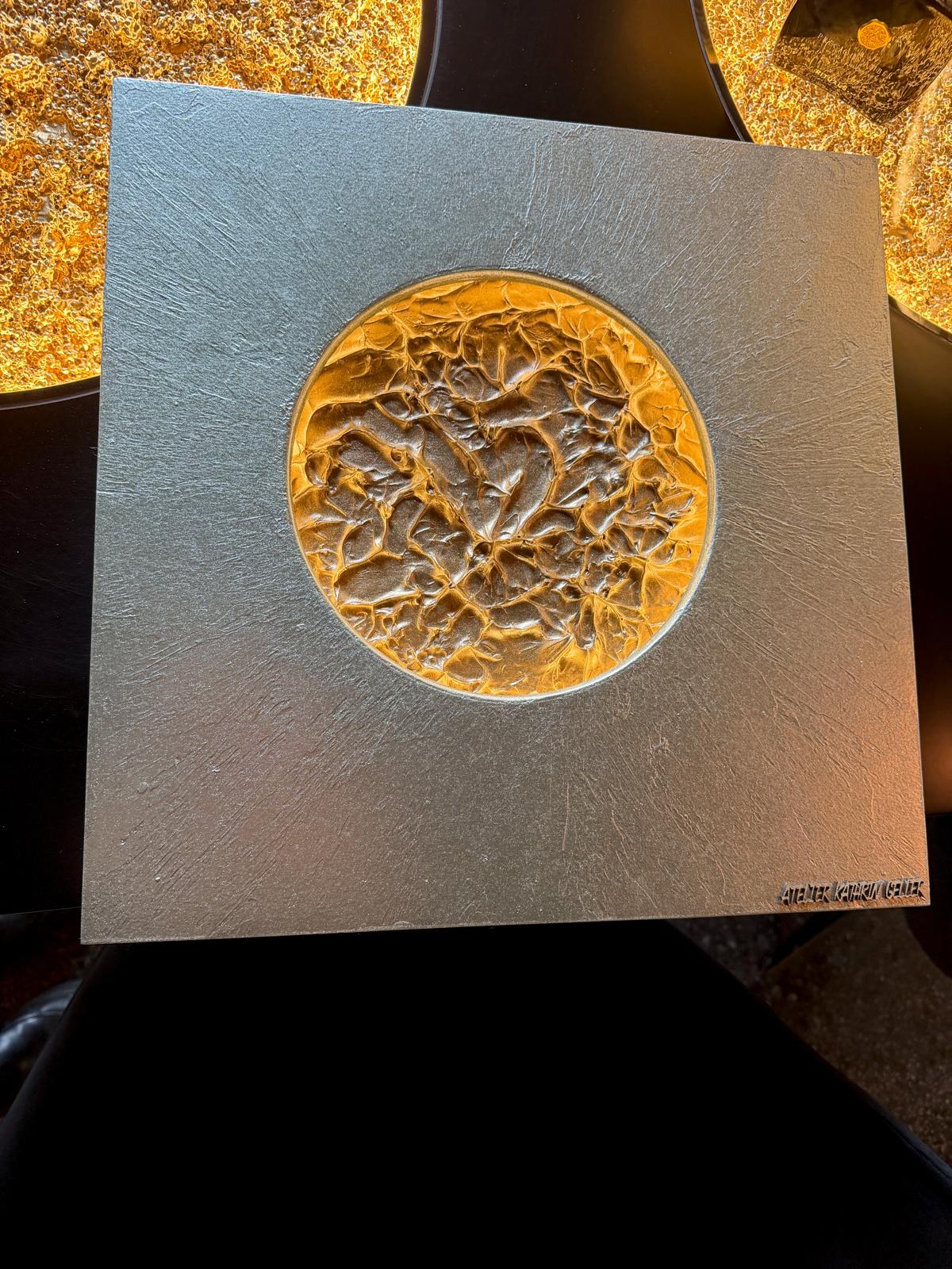 Mini-Sonnenmond 40 x 40 cm, Platte Champagner mit dezenten Strahlen, leuchtender Mond Deluxe Bronze